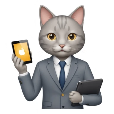 teacher cat tech smart appearance gray cat in blazer with ipad  sticker