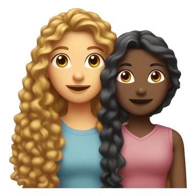 Two female friends with long hair, one is straight and the other is curly. They have the same skin tone and a heart between them. sticker