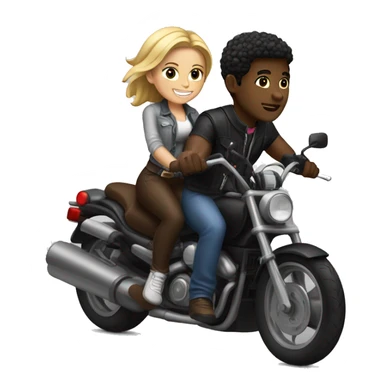Black guy with brown hair riding motorcycle with bkack girl with blonde girl on the back sticker