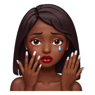 dark skin girl, dark red lipstick, nails very beautiful crying sticker