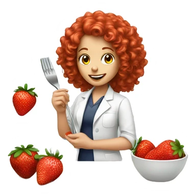 dietitian girl  red curly hair eating a strawberry  sticker