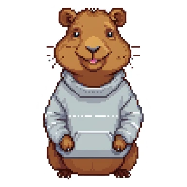 capybara smiling wearing a light grey sweater sticker