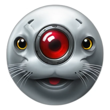cyborg seal with only one red mechanical eye prosthesis with camera lens, cyberpunk, grimdark, sci-fi sticker