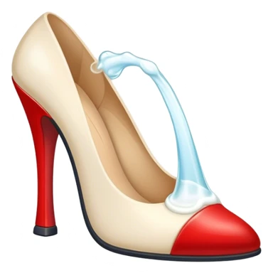 a red heel with a white liquid in sticker