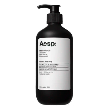 Liquid soap bottle by brand Aesop – black bottle with white label sticker