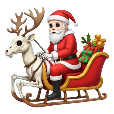 the Grim reaper dressed as Santa with a sleigh and reindeer as skeletons sticker