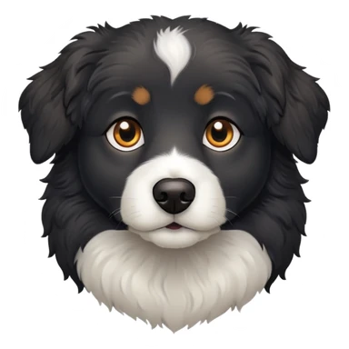 black dog with fluffy slightly curly coat, white chest, looking forward sticker