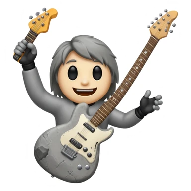 a rock with a happy face that is holding up a rock and roll hand and an electric guitar sticker