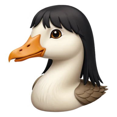 goose with long black hair and bangs sticker