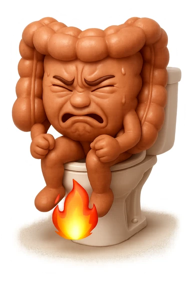 SU QUESTO STILE FAI UN EMOJI STILE IPHONE 3D DI UN INTESTINO CHE sta seduto sul wc e dal wc in mezzo alle sue gambe esce una fiamma stile emoji iphone, FAGLI UN ESPRESSIONE di dolore mentre si sforza E FALLO MOLTO REALISTICO IN 3D sticker