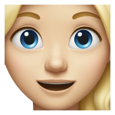 Girl with blonde hair and blue eyes with one eye going crosseyed and big gummy smile sticker