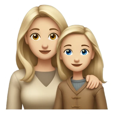 mother and daughter of Slavic appearance blue eyes in leather beige sweaters hugging sticker