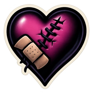 gothic heart black and pink with stitches and bandages sticker