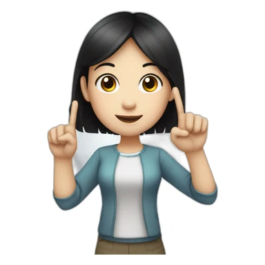 Small white skin black haired girl showing 3 fingers up, 2 closed sticker