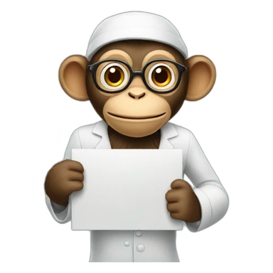 monkey professor holding a sign with like sticker