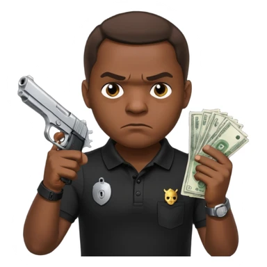 franklin saint from snowfall perhaps holding money and gun but he is mad and with a black polo shirt sticker