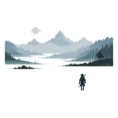 silhouette of wanderer in foggy landscape sticker