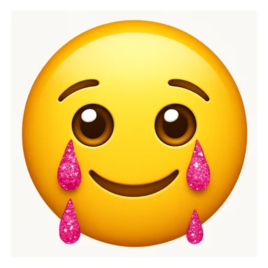 Make the tears pink glittery and the lips smile on a classic round yellow face emoji. The face should not be a woman face, but a classic emoji face. sticker