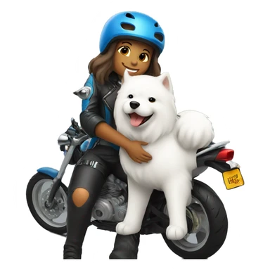 Biker girl with helmet hugging a Samoyed  sticker