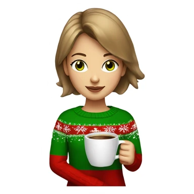 Light brown short haired girl with green eyes drinking coffee wearing red Christmas sweater sticker