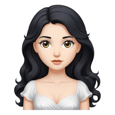 woman with long, wavy black hair, gray eyes, and wearing a white dress sticker