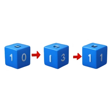 Create an emoji of a cube-shaped object with number 0(blue color) and 1(red color) displayed on its surfaces, representing a matrix or data grid. sticker