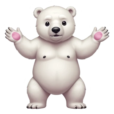 Make a humanoid polar bear shrugging, showing only from chest above, no legs, his nose must be pink sticker