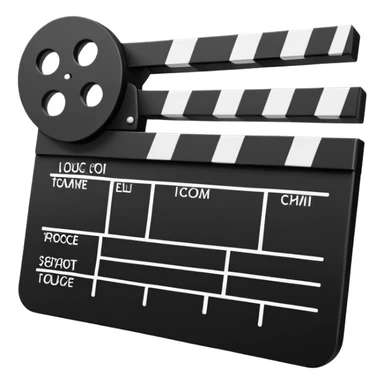 simplified film clapperboard, basic geometric shapes only, essential features sticker