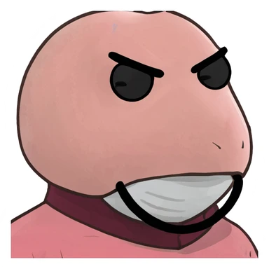 Squid Game pink guard mask with circle shape on face, 3D style, detailed sticker