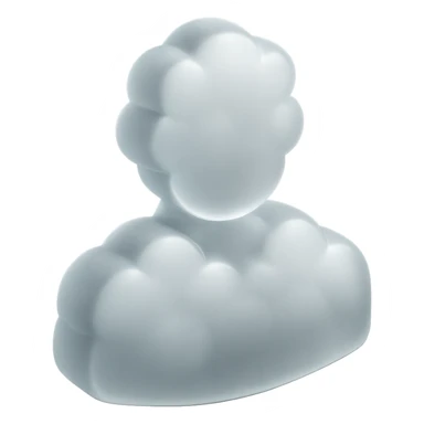 front-facing person composed entirely of white fluffy convex clouds, shoulders visible, matte glass style sticker
