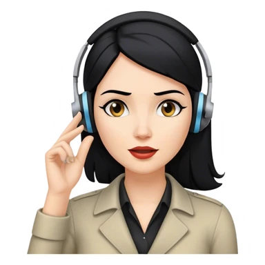 white Woman  with black hair with headset and her hand in her left ear like trying ti hear better like a spy enjoying the gossip sticker