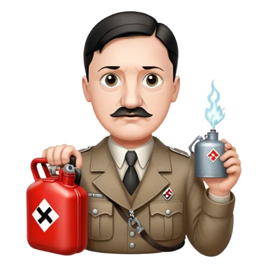 Hitler with a swaztica necklace holding a gas can  sticker