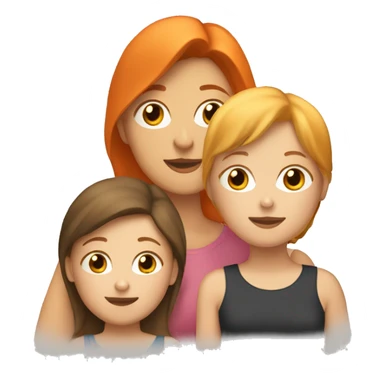 2 brown-haired white lesbian moms with daughter and  orange cat sticker