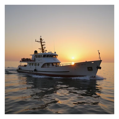 small modern merchant ship, during sunset sticker