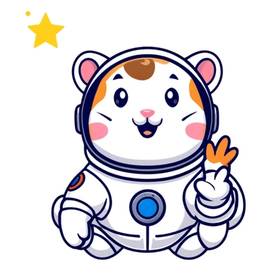 space hamster in a spacesuit waving his hand sticker