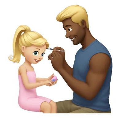 blonde babydaughter gives blonde dad a manicure sticker