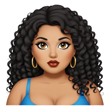glasses, big plus size, darker tan skin, long black curly hair, baddie,pretty, makeup, lipliner, black eyeliner, long hair sticker