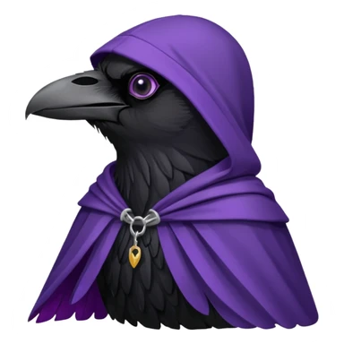 black realistic raven wearing a purple and black hooded cloak sticker