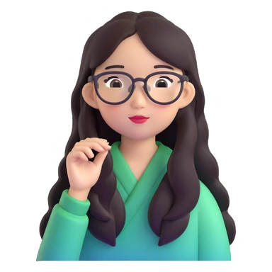 asian girl with clear glasses, long hair sticker