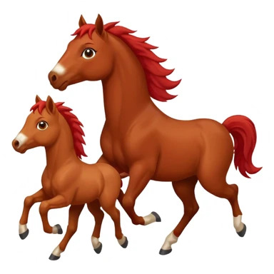 red horse and two baby horsees agressive running money sticker