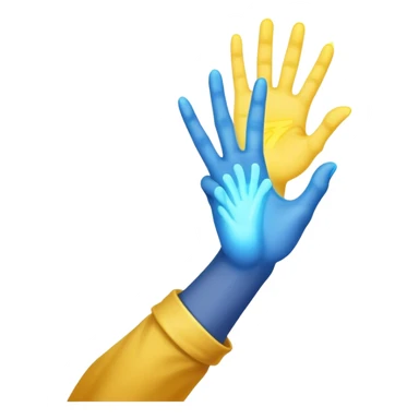 a hand being held by a glowing blue hand and a glowing yellow hand souls sticker