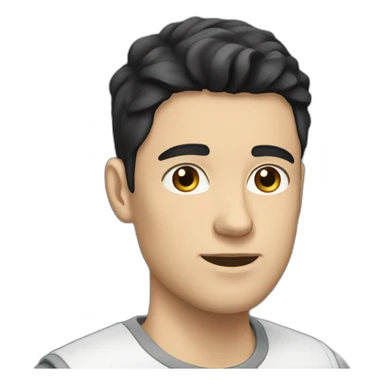 young white man with black short beard and black flat hair and short sticker