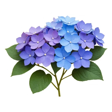 Traditional Japanese hydrangea (ajisai) flower with refined aesthetic, subtle color transitions from blue to purple, gentle raindrops, and washi paper texture background sticker