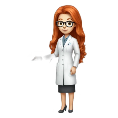 Redhead straight hair with glasses scientist holding mouse on her hand sticker