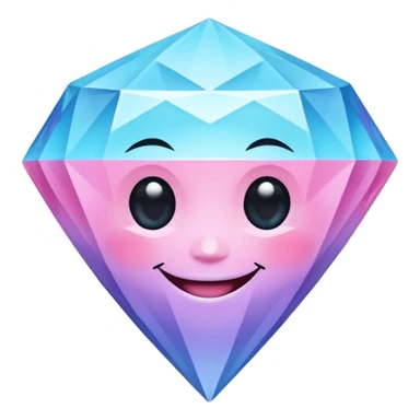 A cheerful diamond logo with a black outline and a smiling face, set against a pastel gradient of pink, blue, and lavender. Smaller diamonds surround it, forming a larger diamond pattern. Playful yet sleek, perfect for branding, digital media, without a face sticker