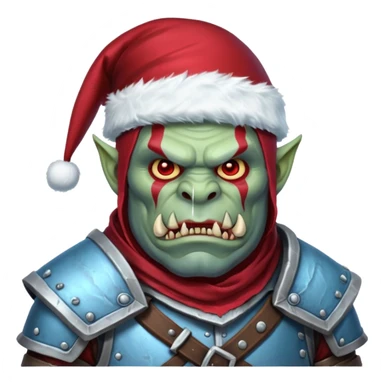 
Fantasy Christmas orc legion soldier icon, iron tundra army theme, heavy winter armor, disciplined brutal look, icy blue steel armor with deep crimson accents, frozen metal texture, cold winter atmosphere, male variant sticker