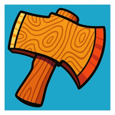 wooden axe head texture in vibrant toon style, cartoon style sticker