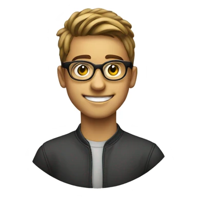 younman of about 20 years old programador with circular glasses, smiling and strai sticker