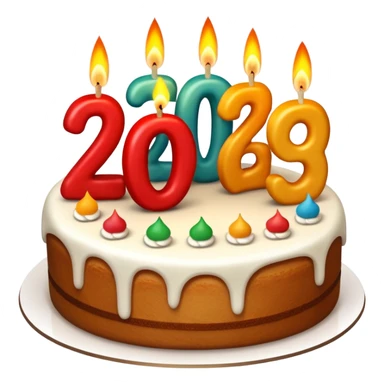 A festive New Year cake with lit candles shaped as the number 2026,
warm lighting, celebratory atmosphere,
soft background, high quality, clean composition sticker