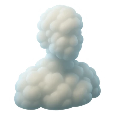 person made entirely of white fluffy convex clouds, shoulder up, front view, matte glass style, no background sticker
